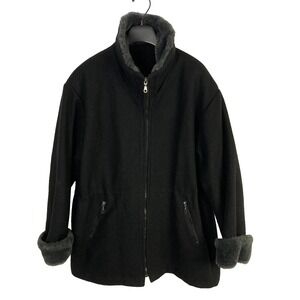 Ellabee Vintage Wool Blend Mid-Length Coat with Faux Fur Trim Made In Canada